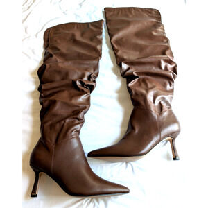 Meya Over the Knee Brown Stiletto Boots Slouchy Wide Calf SZ 9.5